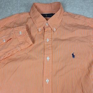 Polo Ralph Lauren Oxford Shirt Mens 16 1/2 Orange Striped Button Down Pony Logo